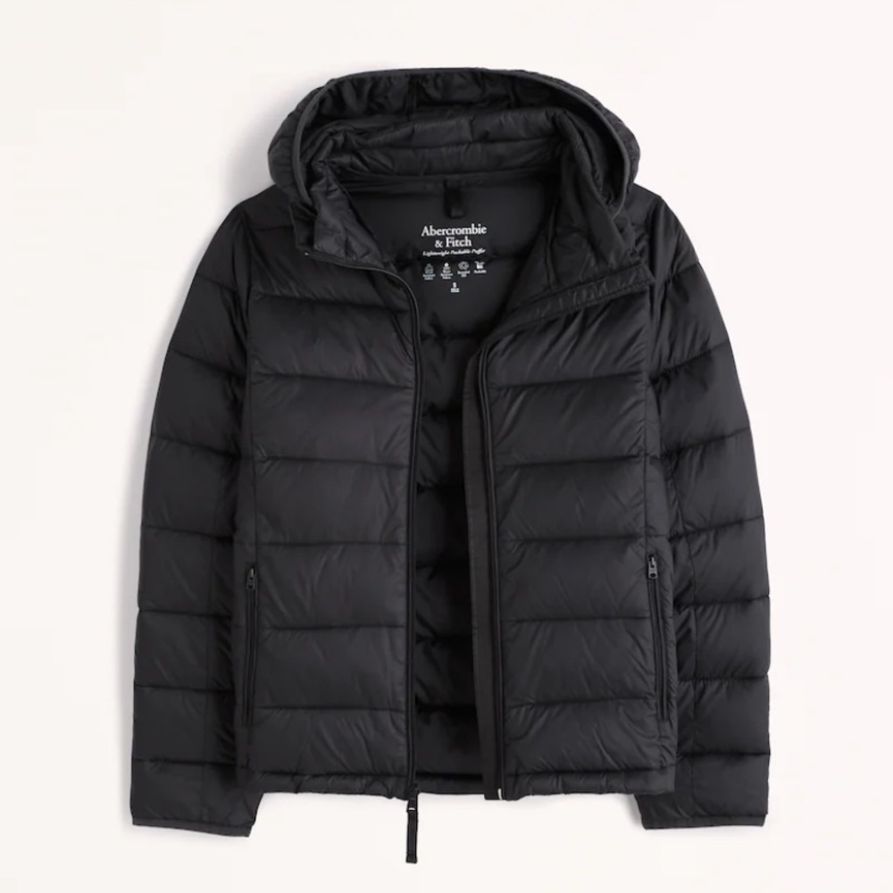 Abercrombie, Lightweight Packable Puffer Jacket, Black, XS, NWT